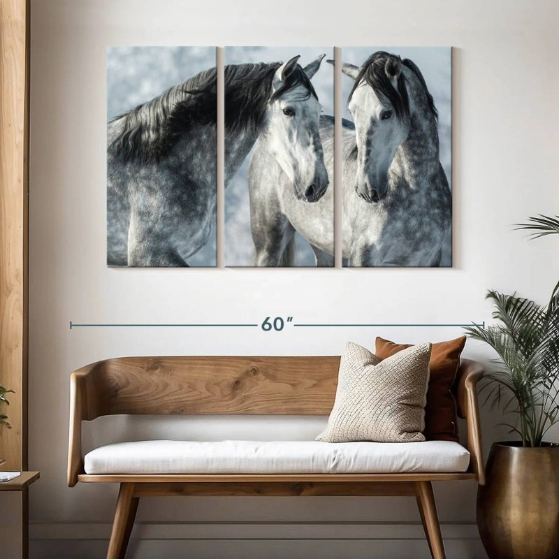 Brampt Two Gray Stallions In Winter, 32" H x 50" W
