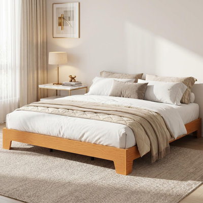 Wood King Size Platform Bed Frame, Low Wooden Bed Frame | Noise-Free Slats, Metal Support Structure, No Box Spring Needed, Easy Assembly