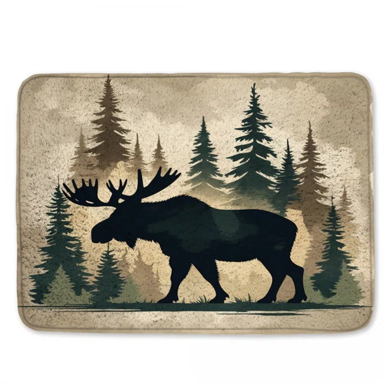Tapis de bain Moose In Forest, L 24 po x L 17 po, Medium Beige Dark Green