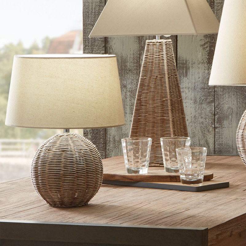 Azure Wicker/Rattan Table Lamp, Brown, 39cm H x 30cm x 30cm