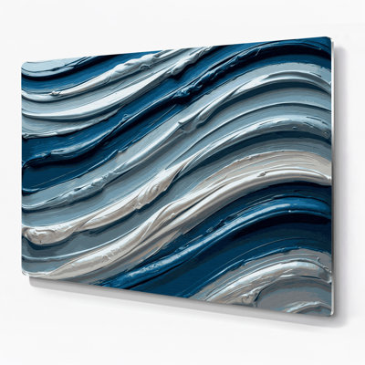 Art mural horizontal rayé gris cobalt en métal bleu clair