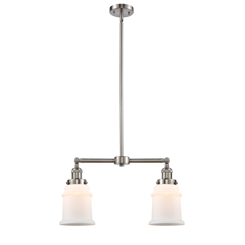 Galaviz 2 - Light Kitchen Island Pendant, 6 Watt Vinage LED Bulb, Brushed Satin Nickel, Matte White Cased