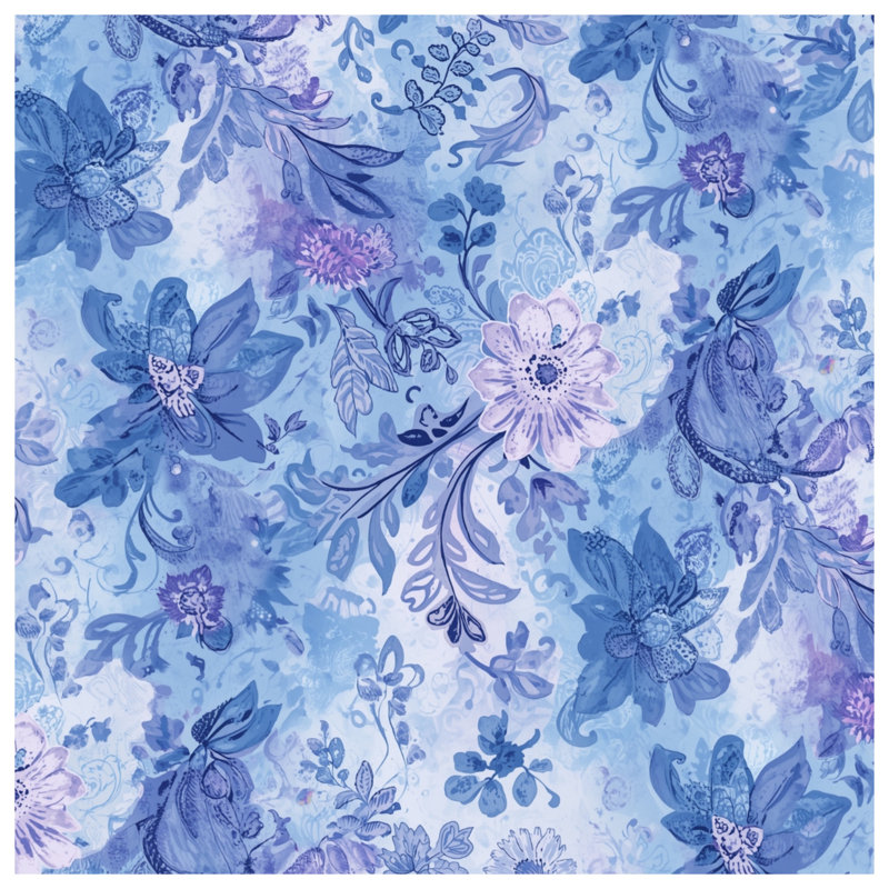 Rideaux de douche très longs à motif floral bleu et mauve, 70in W x 84in H