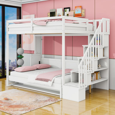 Full Over Full Murphy And Loft Bed Combination With Hydraulic System And Hidden Desk