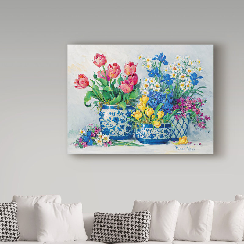 «Spring Garden in Blue», reproduction de peinture acrylique sur toile tendue, H 35 po x l 47 po x P 2 po