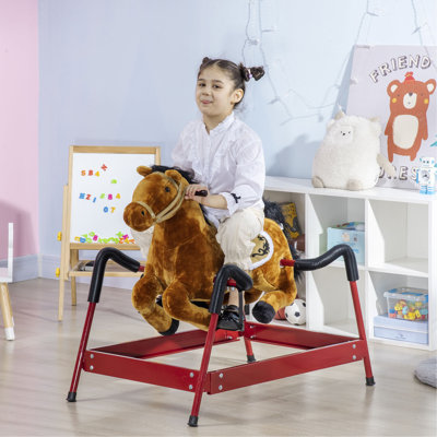Cheval à bascule pour enfants, cheval à cheval pour filles et garçons avec sons d'animaux, cheval en peluche avec sensation douce, jouet interactif pour enfants （Il est conçu pour un seul cavalier.）