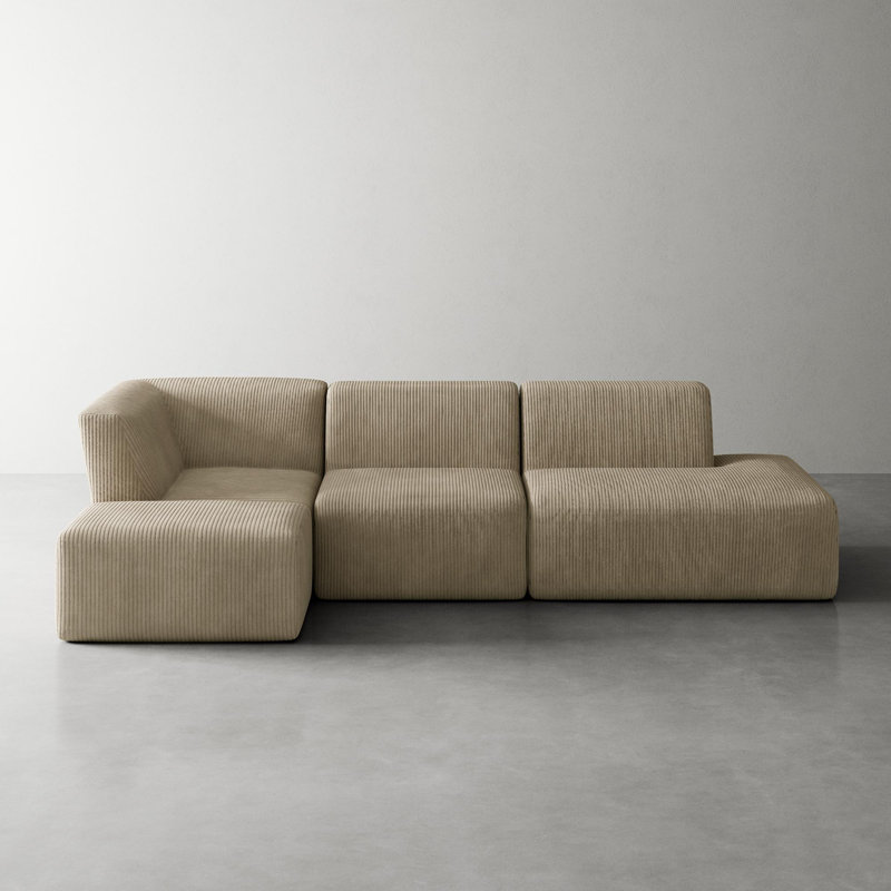 Berlare 4 - Piece Upholstered Boneless Compression Corduroy Modular Sectional Sofa Set with Removable Ottoman – Fully Compressed, No Assembly Required