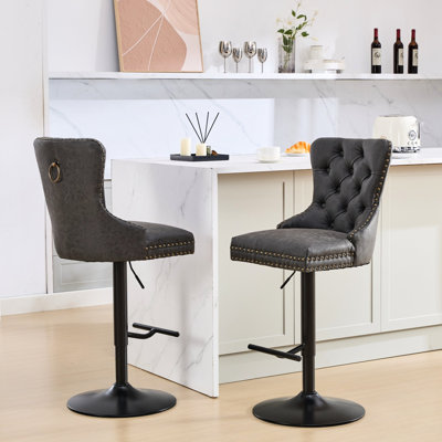 Modern Pu Leather Swivel , Adjustable Seat Height And Comfortable Back (black, 2 Bar Stools, 2