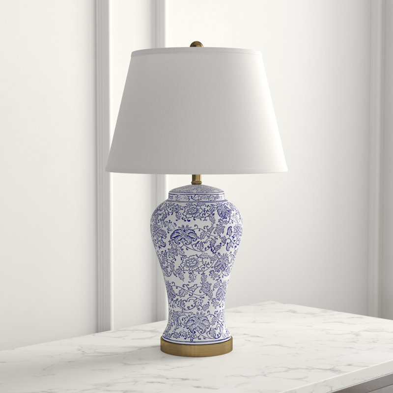 Ceramic Table Lamp, Blue/Off-White/Gold
