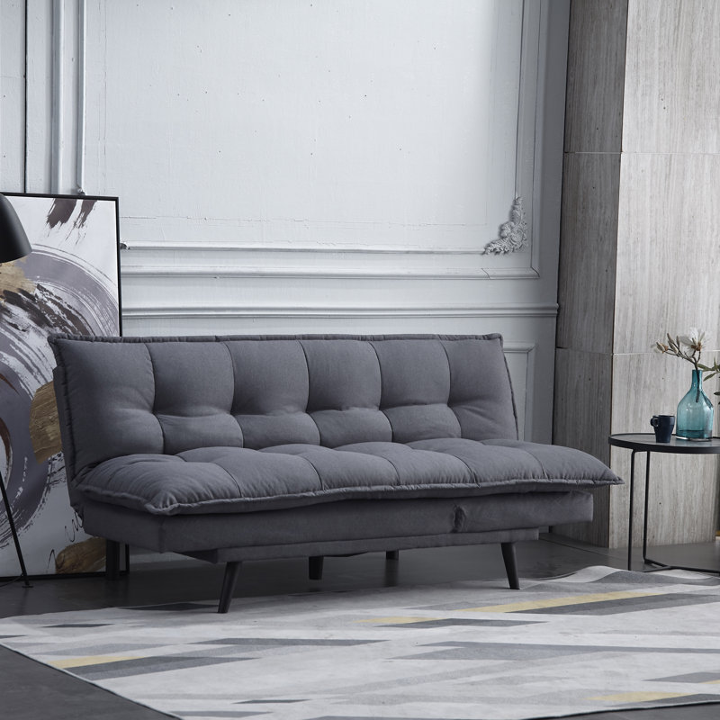 Schaller Twin 76'' Upholstered Convertible Sofa, Black