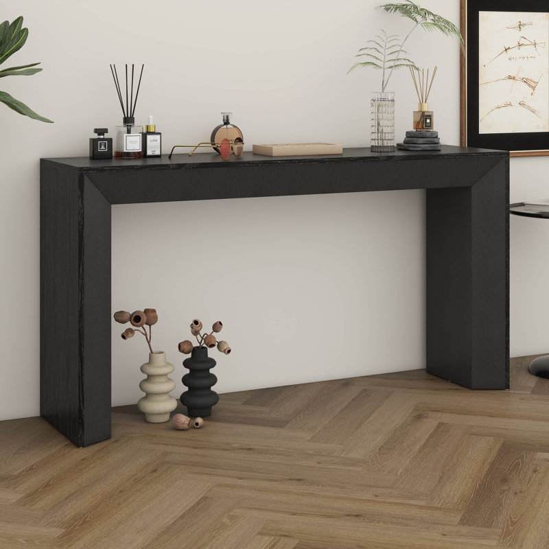 Console élégante de 59 po, conception de foyer, plateau en bois simple et fonctionnel, console en bois, Noir