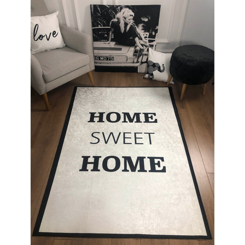 Tapis en polypropylène tissé à la machine Eddrick - argent / noir, Rectangle 3 pi 3 po x 4 pi 11 po