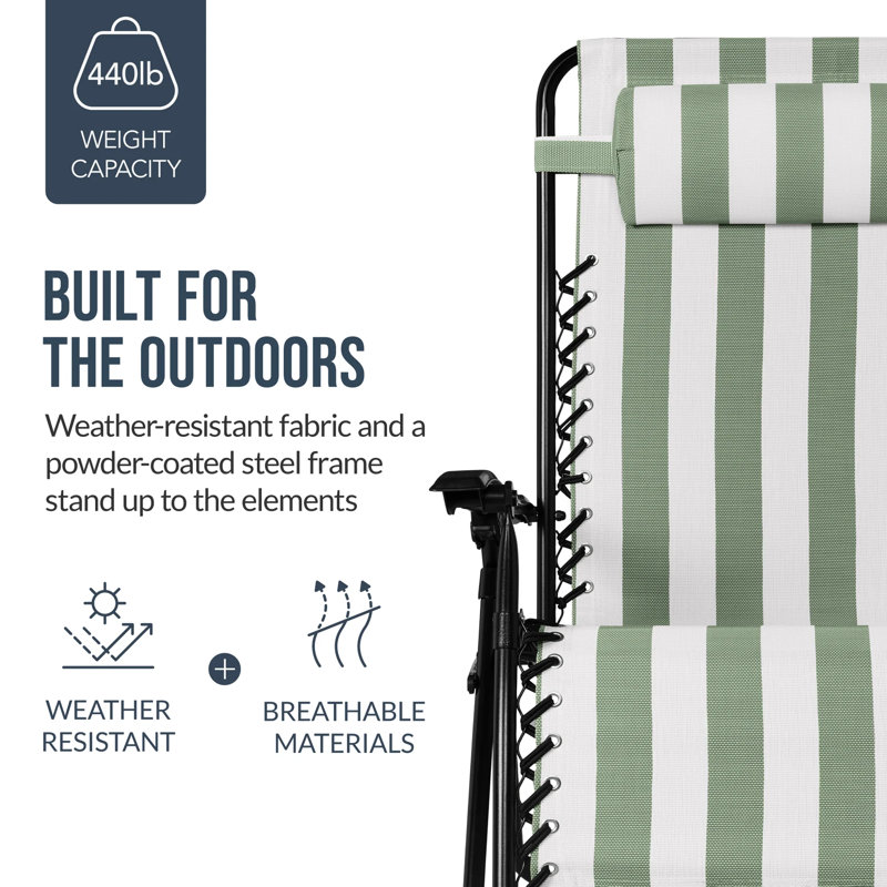 Set Of 2 Zero Gravity Patio Chair, Sage Green Striped