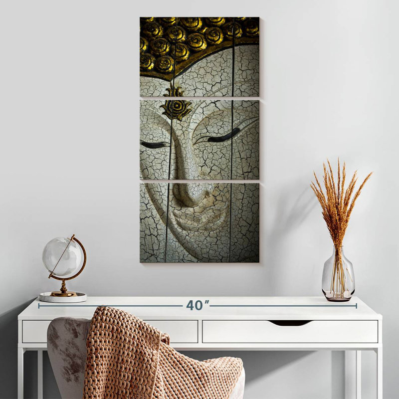 Visage de bouddha intemporel, H 32 po x l 15 po