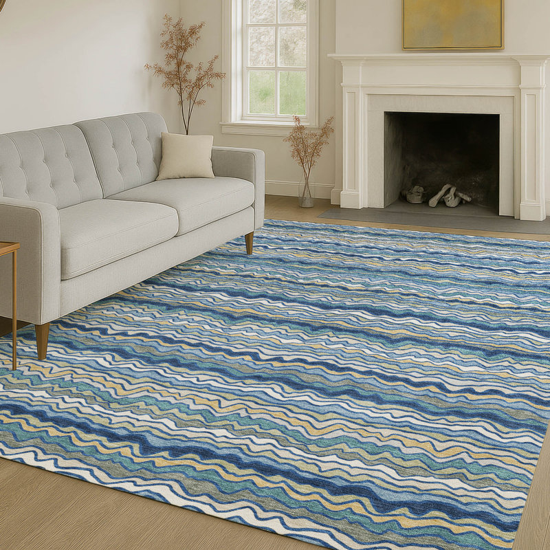 Tapis intérieur / extérieur lavable à la machine Chantille ACN2436, Marine, 10 pi x 14 pi