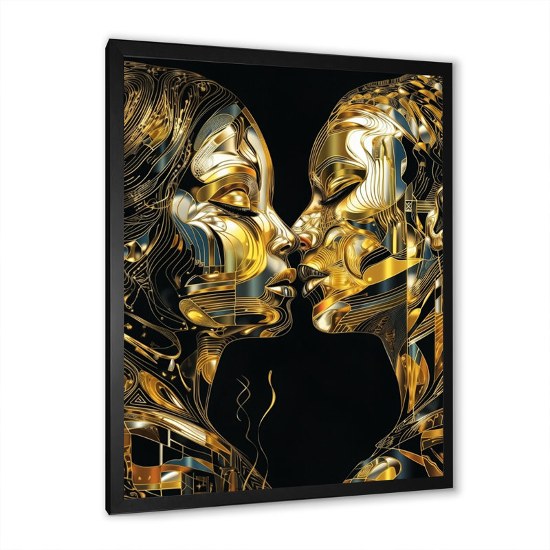 Acrylique Couple qui s'embrasse III - Impression sur toile de marbre abstrait, Impression noire sur toile encadrée