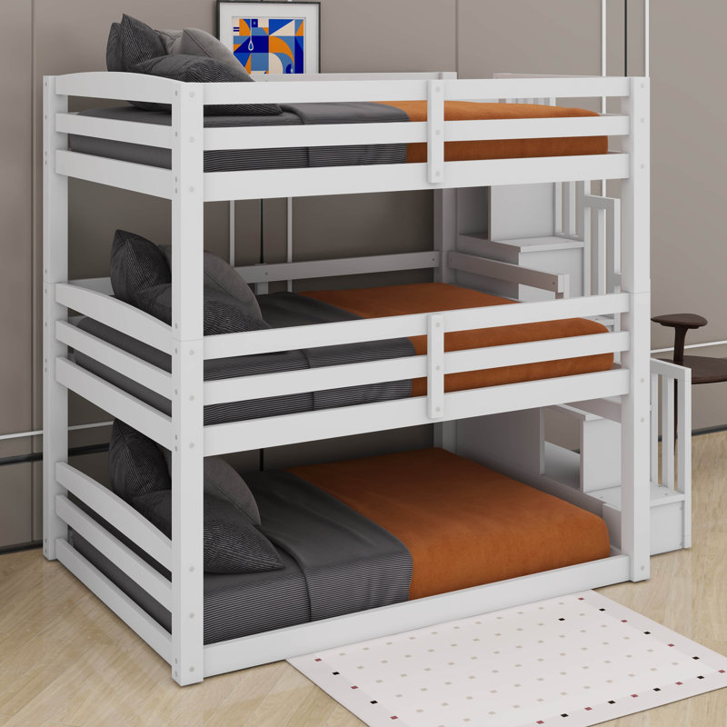 Full Size Triple Bunk Bed With Storage Staircase,Separate Design, White