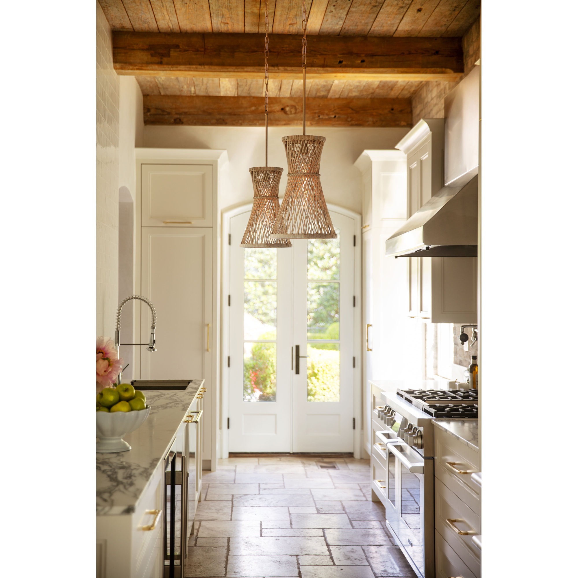 Marselle Single Light Reed Dimmable Pendant, Burnished Gold