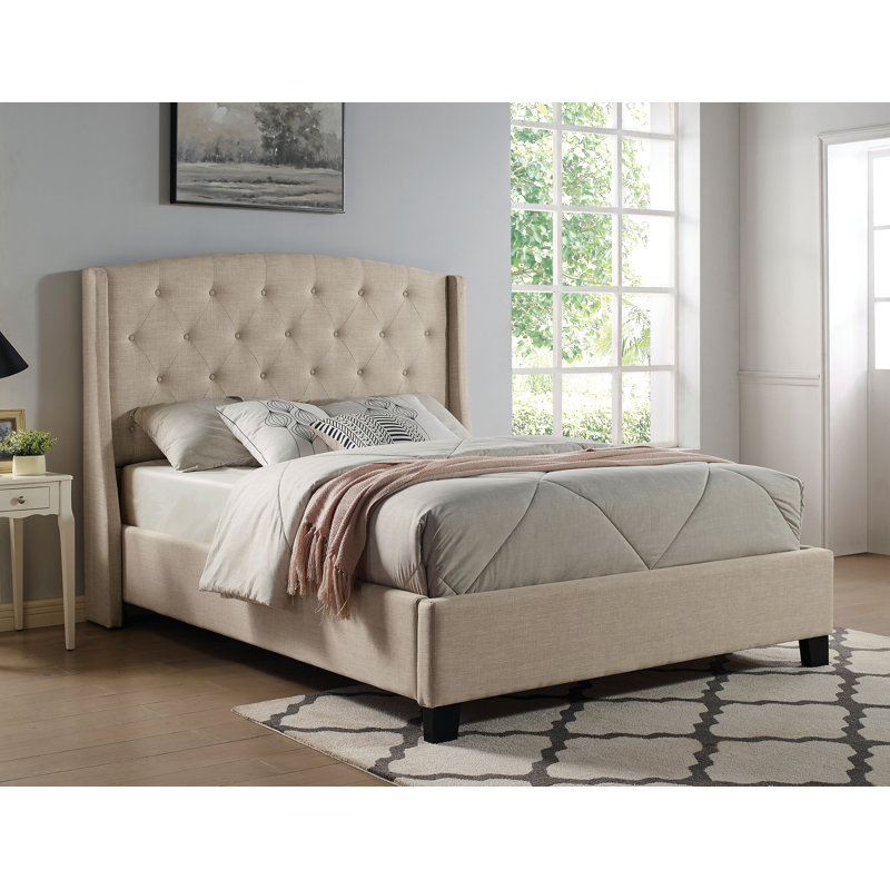 Forli Upholstered Wingback Bed, Beige, Queen