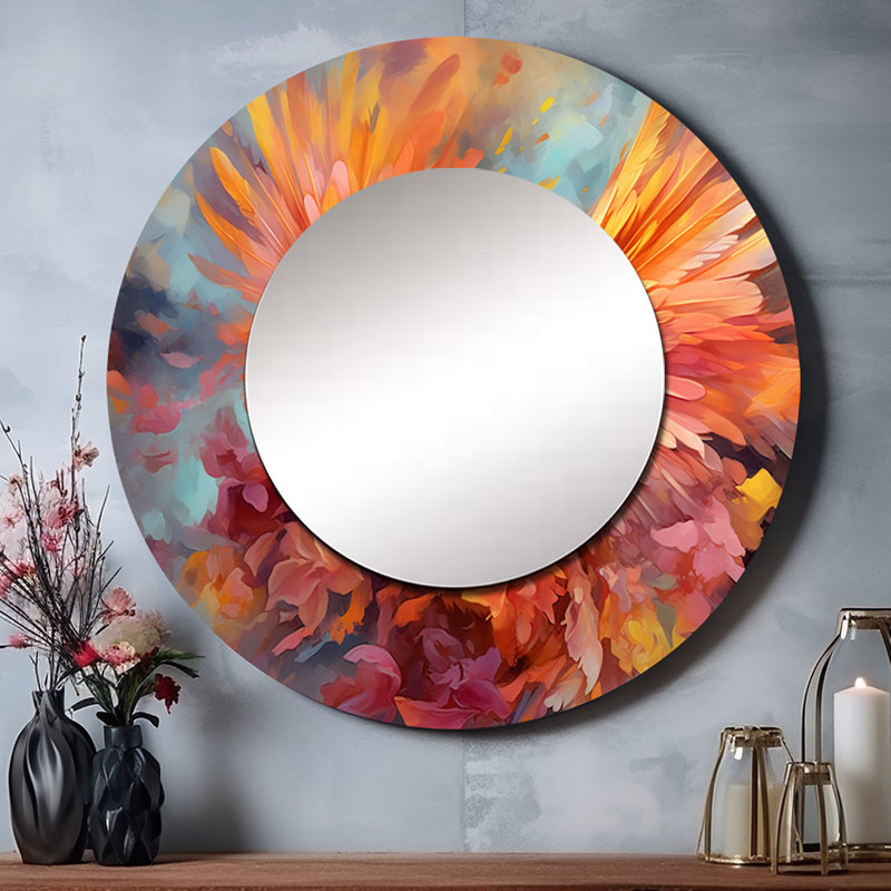 Ryyan Tropical Parrot I - miroir mural décoratif perroquet, grand miroir rond moderne, impression d'art en métal