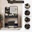 Meuble-lavabo avec miroir lumineux à DEL et station de charge, petit ensemble de coiffeuse avec tabouret de rangement, 4 tablettes ouvertes et 2 tiroirs, coiffeuse pour filles, noir
