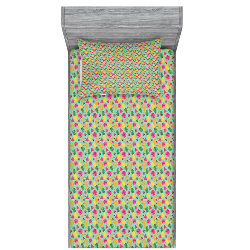 Ensemble de draps en microfibre Fruits, Ensemble de draps pour lit simple avec un drap-hou