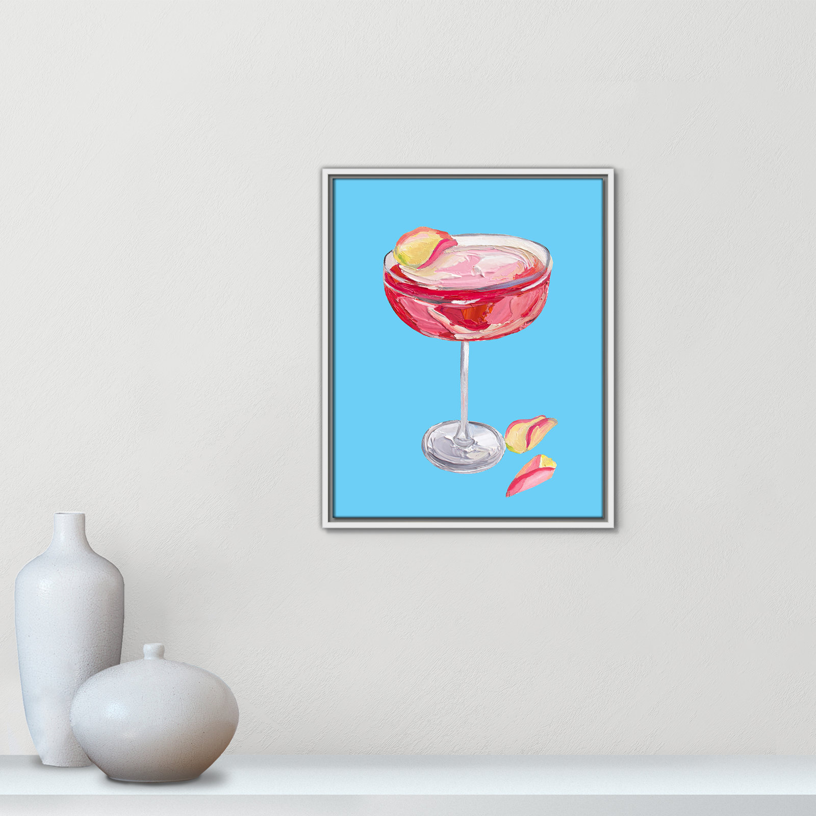Sparkling Rose Gin Cocktail Print by Straker, 21.5" H x 17.5" W, White Floater