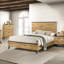 Grand lit à panneau de style moderne Mid-Century, finition brun patiné, pin naturel, décoration pour chambre à coucher en placage de papier 3D et pièce décorative