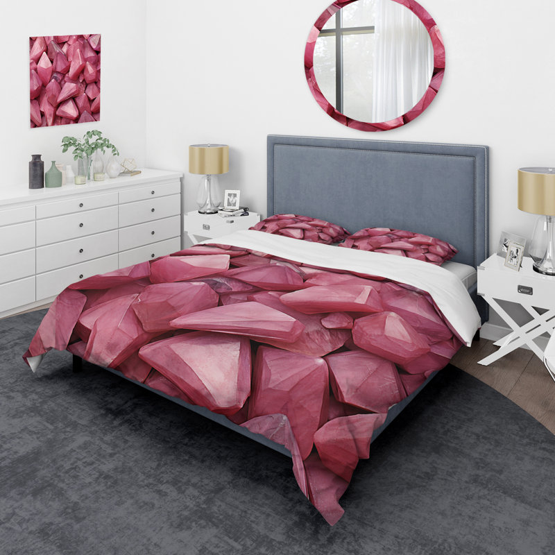 Ensemble de housse de couette Pink I Gemstones Fusion I - Abstract Shapes, Housse de couette pour lit simple