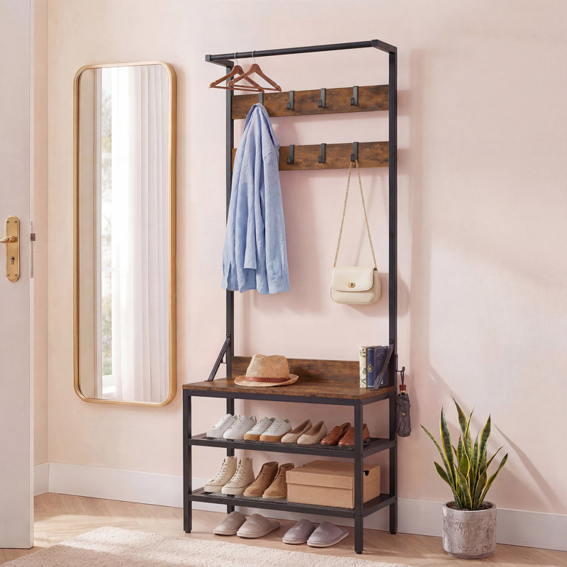 Hall Tree 72cm Wide with Bench and Shoe Storage, Brown