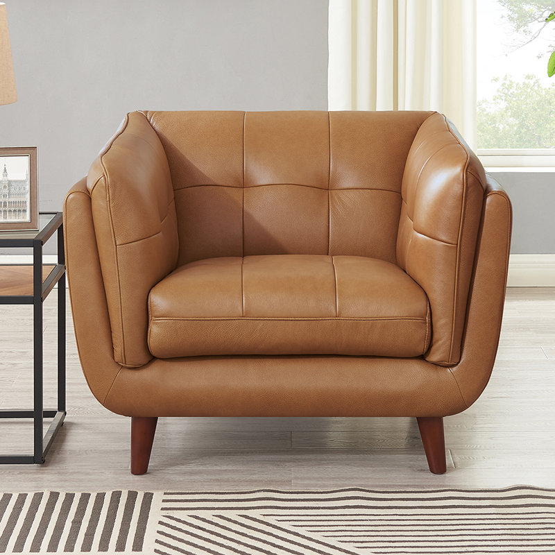 Rhyannon Top Grain Leather Chair, Solana Light Brown Genuine Leather