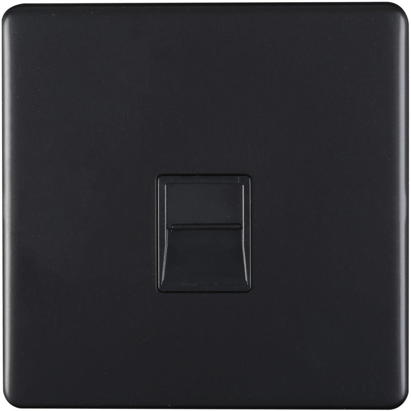 1 Gang Single BT Telephone Master Socket SCREWLESS MATT WHITE Wall Face Plate, Matte Black, Black