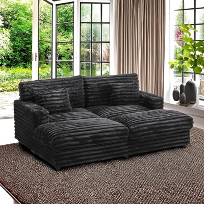 83.5" Oversized Double Chaise Lounge Sofa Bed with USB Ports, Cup Holders, Pillows