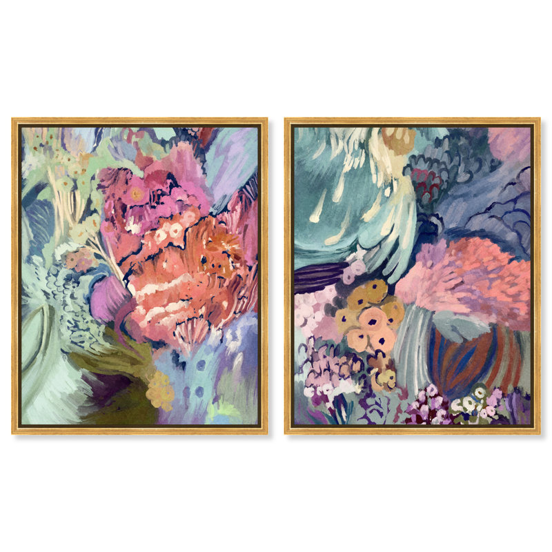 Abstract Botanicals Set Set by Oliver Gal, 42"H x 34"W, Gold Floater Frame