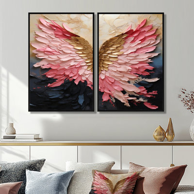«Pink and Gold Angel Wings» - Art mural sur toile rose