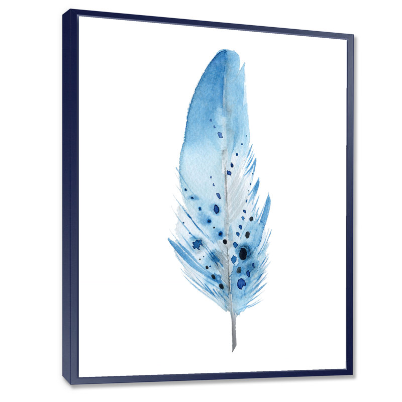 Boho Feathers - reproduction de cadre flottant sur toile, Encadrement bleu, H 32 po x l 24 po x P 1 po