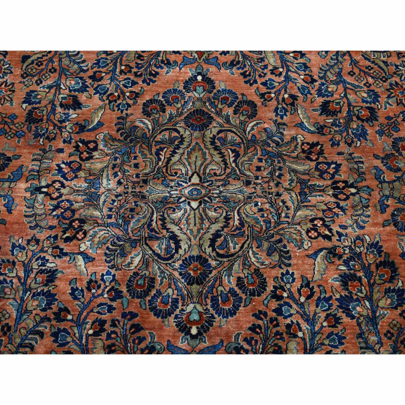 Tapis rouge en laine de conception unique 10 pi 6 po x 19 pi 3 po années 1920