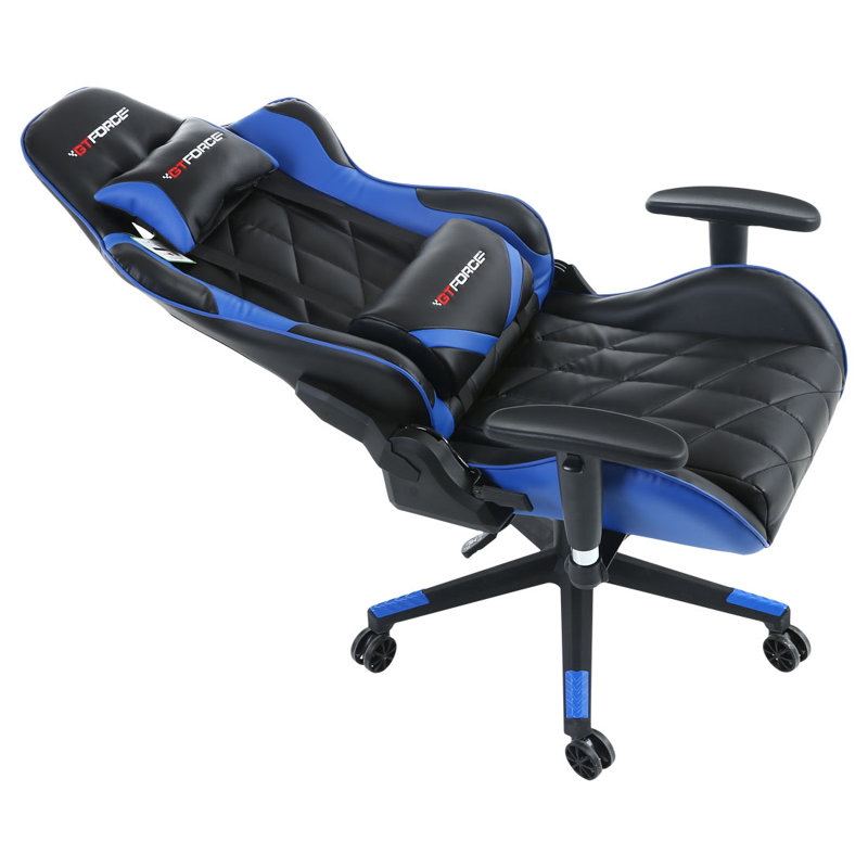 Brayden Studio Foreston Reclining Faux Leather PC & Racing Game Chair, Blue/Black