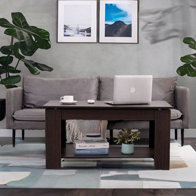 Barrymore Lift Top Coffee Table with Storage Hidden Compartments and Shelf Living Room Furniture