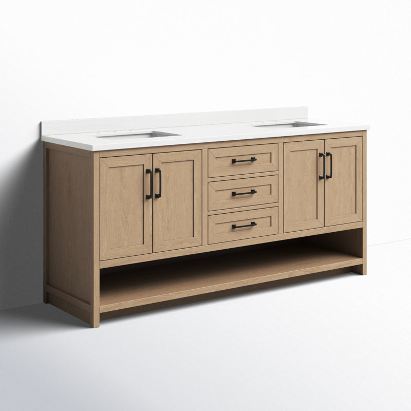 Wellsville 72'' Double Bathroom Vanity with White Quartz Top