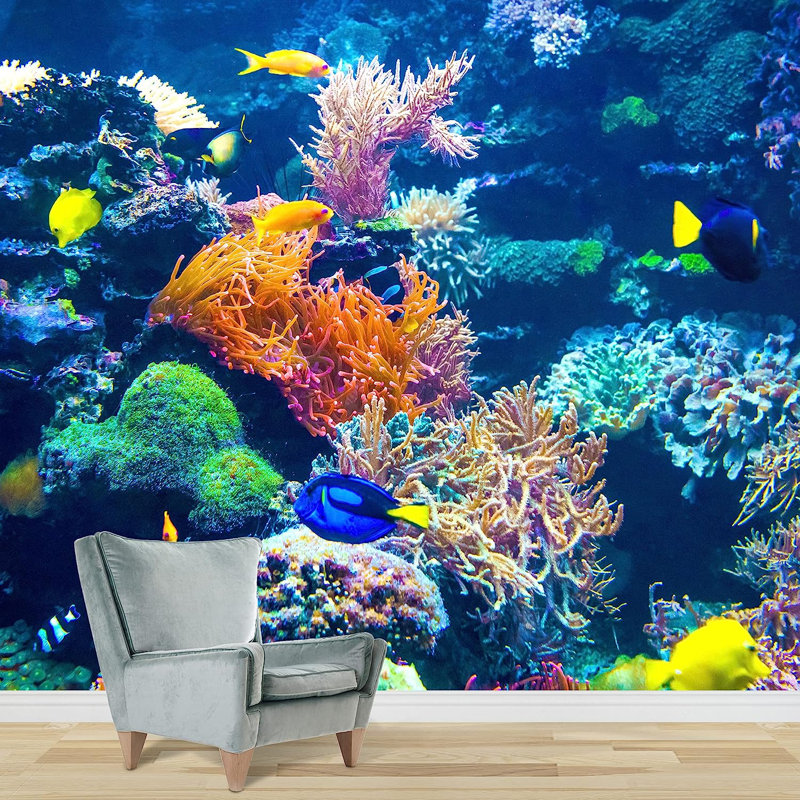 Coral Reef Anemone Fish Tropical Sea Ecosystem 66' L x 96" W Paintable Wall Mural, L 100 po x l 144 po
