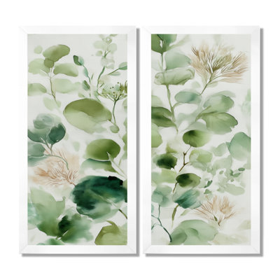 Watercolor Greenery Sage Watercolor - Plants Large Wall Art, Green Botanical Canvas Print 2 Piece
