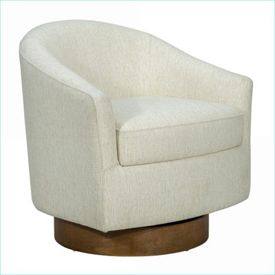 Fauteuil d'appoint pivotant crème avec base en bois massif, siège simple confortable pour adultes