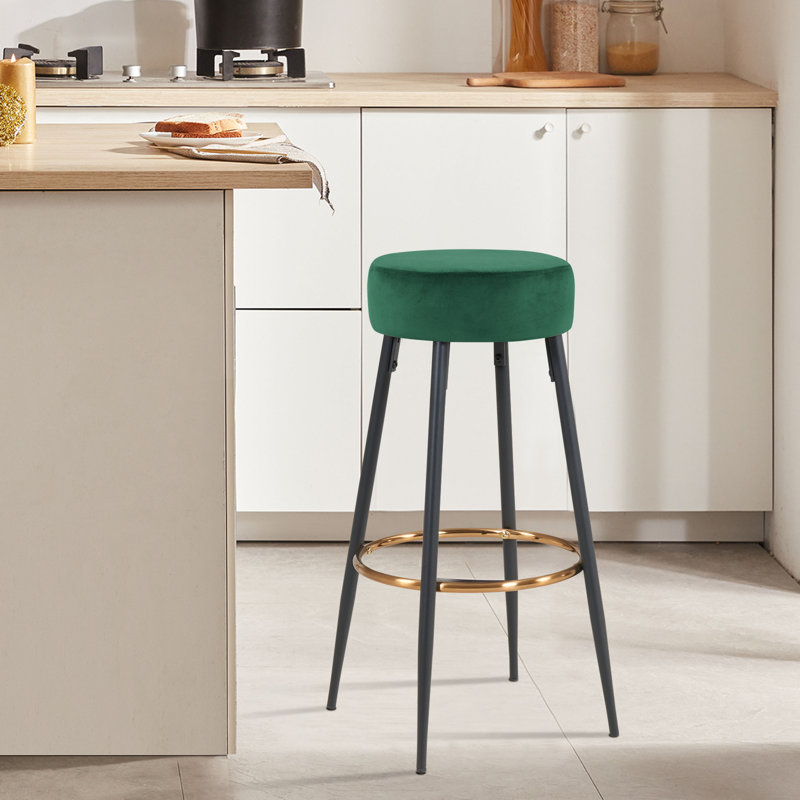 Michaela Upholstered Counter Stool with Metal Frame, Dark Green
