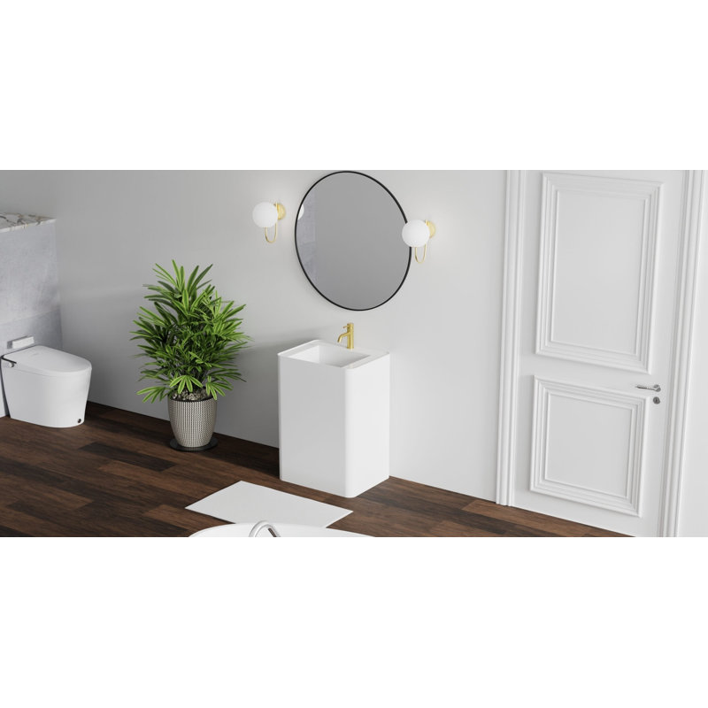 Badeloft Rectangular Stone Resin Freestanding Pedestal Bathroom Sink SB-04-A-G in Glossy White, Glossy White