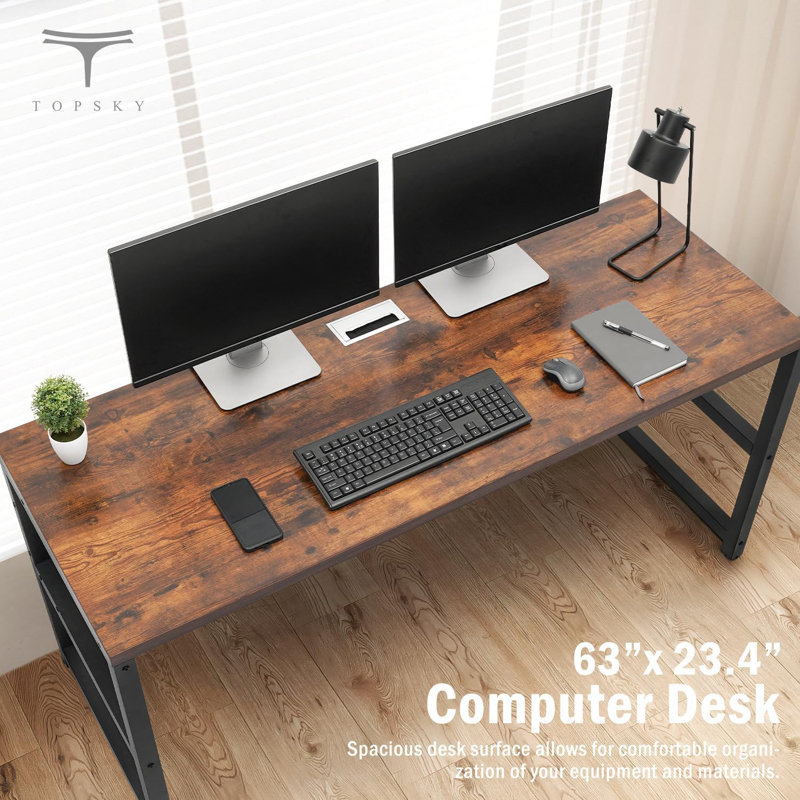 Computer Desk, 63" W x 23.4" D, Walnut