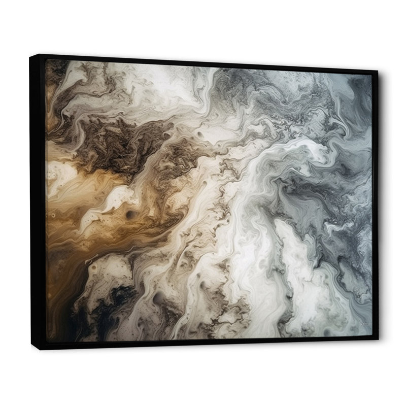 Abstrait marbre avec copie espace II - fractales, art mural pour le salon, Cadre flottant noir, H 30 po x l 40 po x P 1,5 po