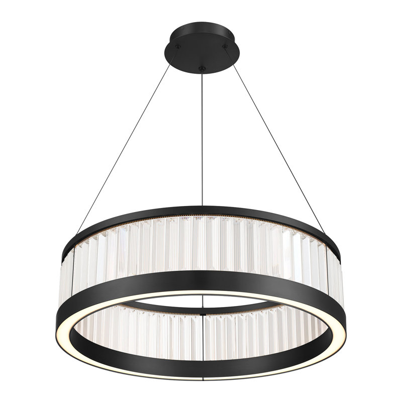 Empra, lustre, 30 po, noir mat, cristal transparent, Noir mat