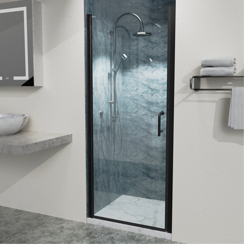 32-34 In.W X 72 In.H Pivot Frameless Shower Door,1/4 In. Clear Glass Pivot Swing Shower Doors In Matt Black,Pivot Shower Door Reversible Installation