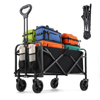 Chariot utilitaire pliable avec roues tout-terrain et porte-gobelets - Chariot pliant robuste de 220 lb pour la plage, le camping et le magasinage